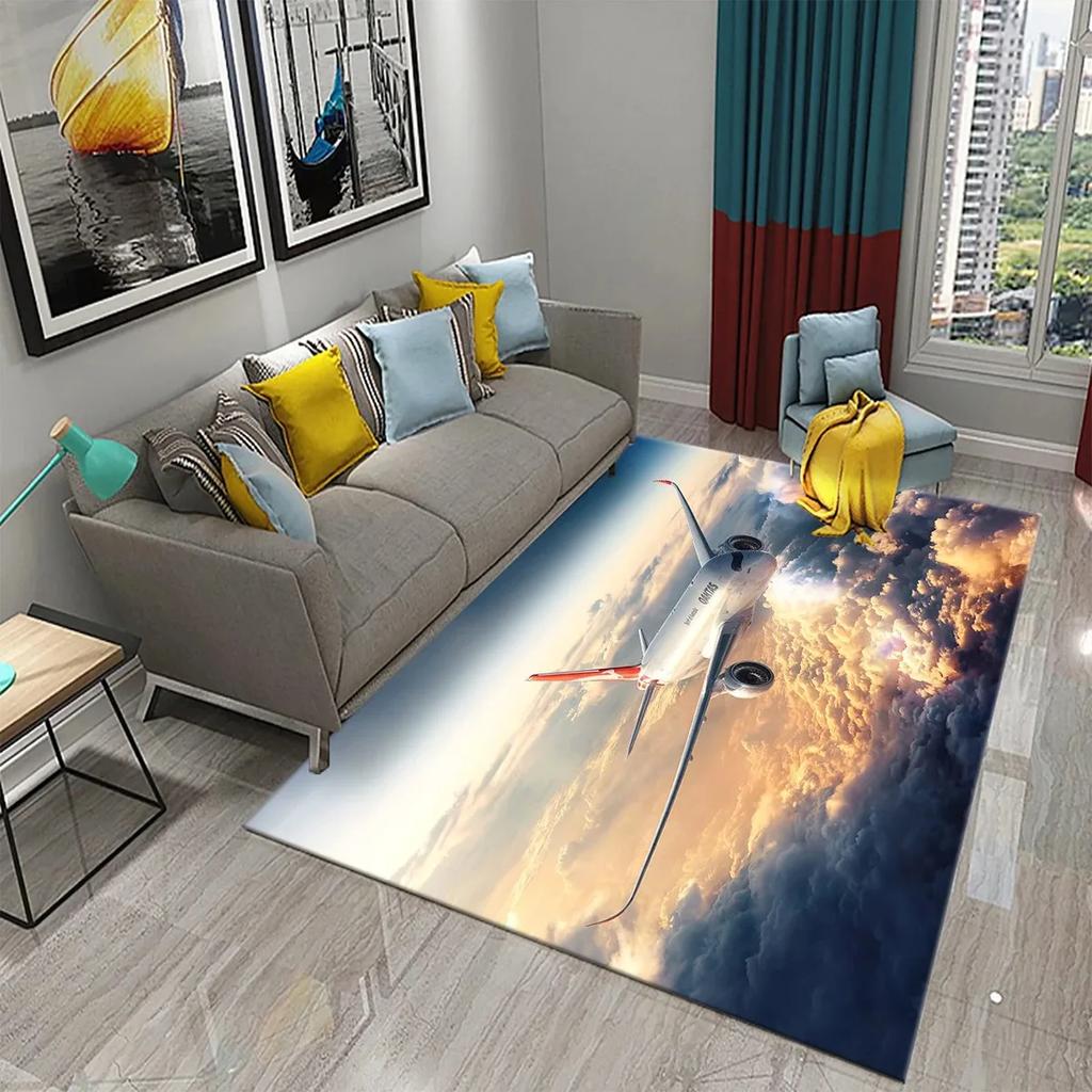 Airplane Carpet Sky Sunset Scene Area Mat For Kitchen Bathroom Entrance Door Anti-Slip Absorbent Mat Teens Bedroom Home Decor
