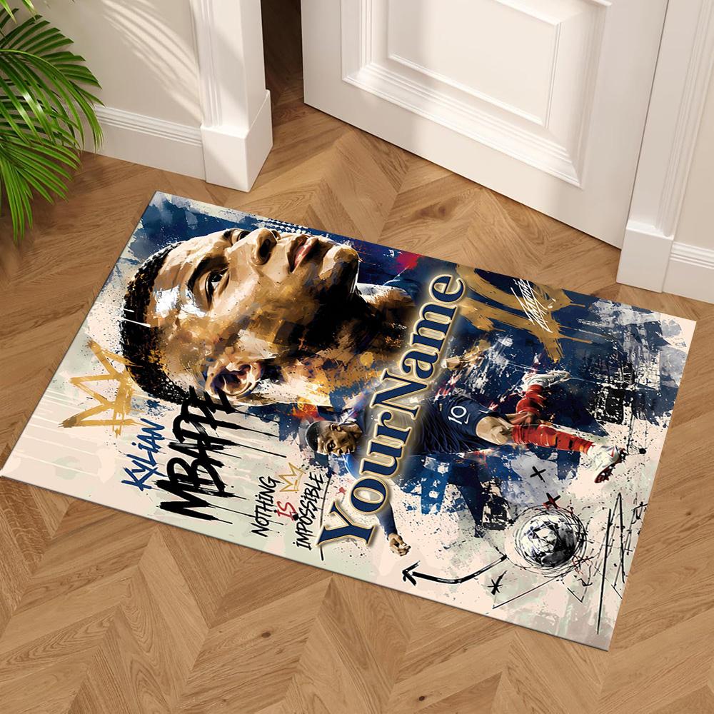 Mbappe Customizable Name Floor Rug Office Rug Perfect for Foyer Bedrooms Kitchen Living Rooms Antislip Carpet Anime Office Decor