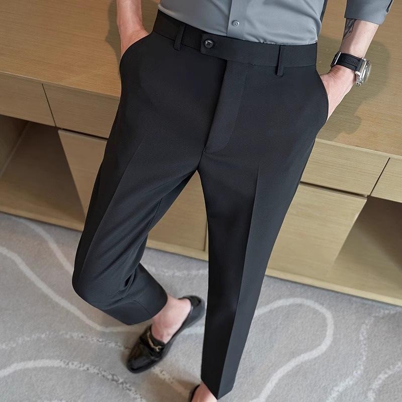 Trend drape casual pants men's anti-wrinkle ice silk black and white nine-point pants slim and thin fashionable versatile pants
