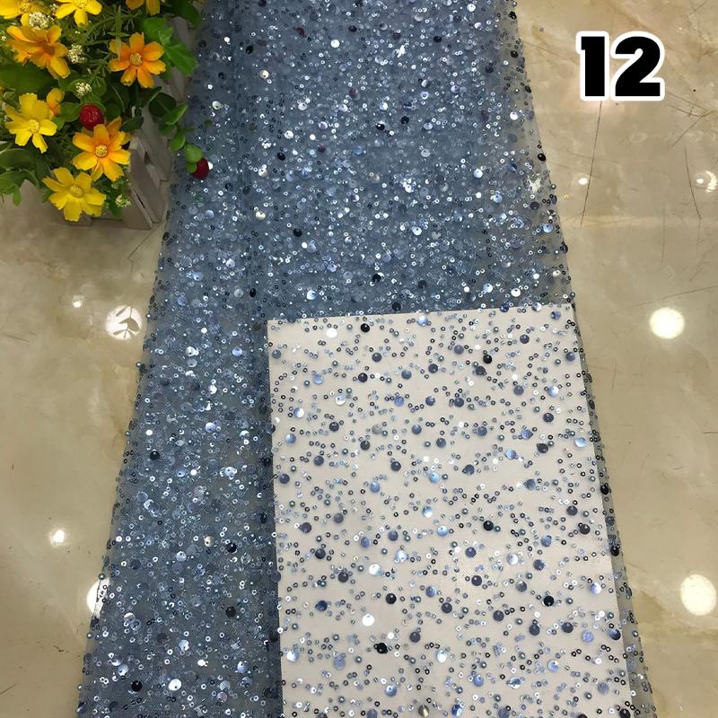 1 Yard Luxury African Heavy Bead Lace Sequins Fabric For Diy Sewing Wedding Party Dress Sparkly Transparent Tulle Lace Fabric