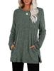 Women's Ribbed Knit Long Sleeve Tunic Top Crew Neck Side Split Casual Blouse With Pockets