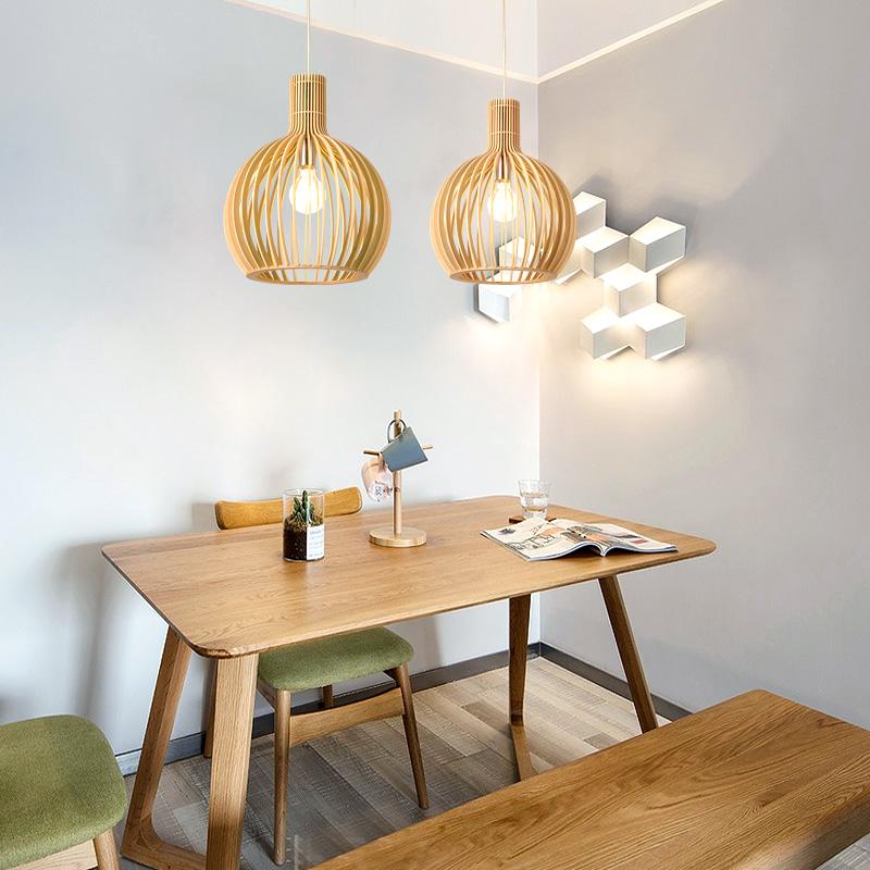 Modern Wood Pendant Light for Living Room Decoration Black Hanging Lamp Suspension Wooden Chandelier Lighting Fixtures