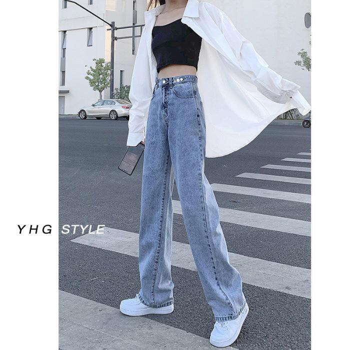 

High Waist Women s Straight-Leg Wide Pants: Slimming, Loose, Floor-Length Jeans for Spring & Autumn L