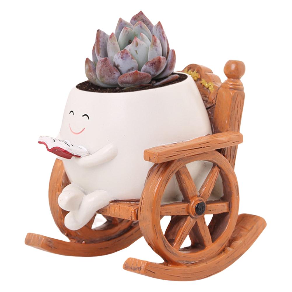 Face Plant Pots Resin Cute Head Planter Chair Reading Succulent Pots Smile Face Flower Pot for Succulent Cactus