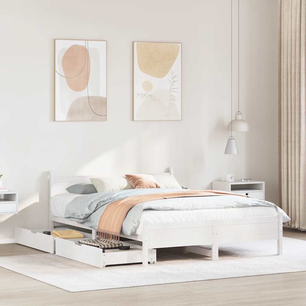 Vidaxl Bed Frame Without Mattress, White, 150X200 Cm, Solid Pine Wood