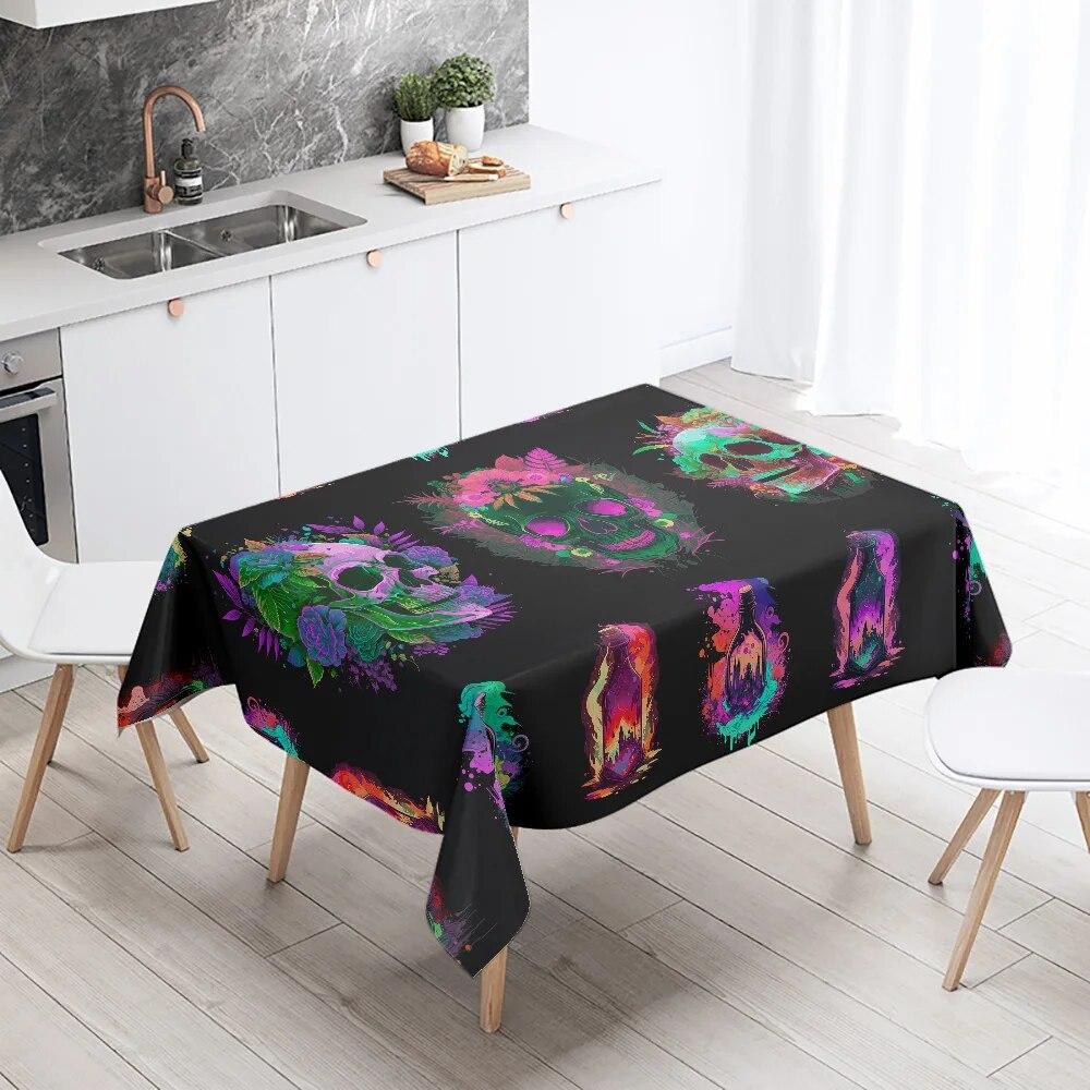 Magic Bottle Colorful Skull Tablecloth Home Decor Stain Resistant Waterproof Table  Rectangular Kitchen Fireplace Tops