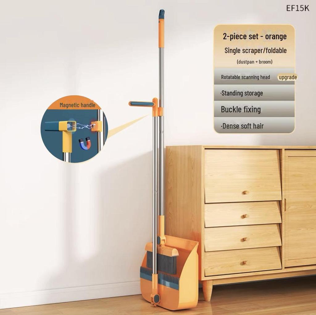 Soft Bristle Broom & Dustpan Set with Non-Stick Hair Feature and Scraper