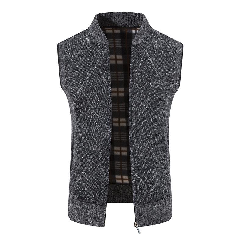 Pánský plusový sametový zahuštěný kardiganový svetr bez rukávů s výstřihem do V - Velká velikost, podzimní/zimní vesta pro středního věku a mladé pro běžné nošení