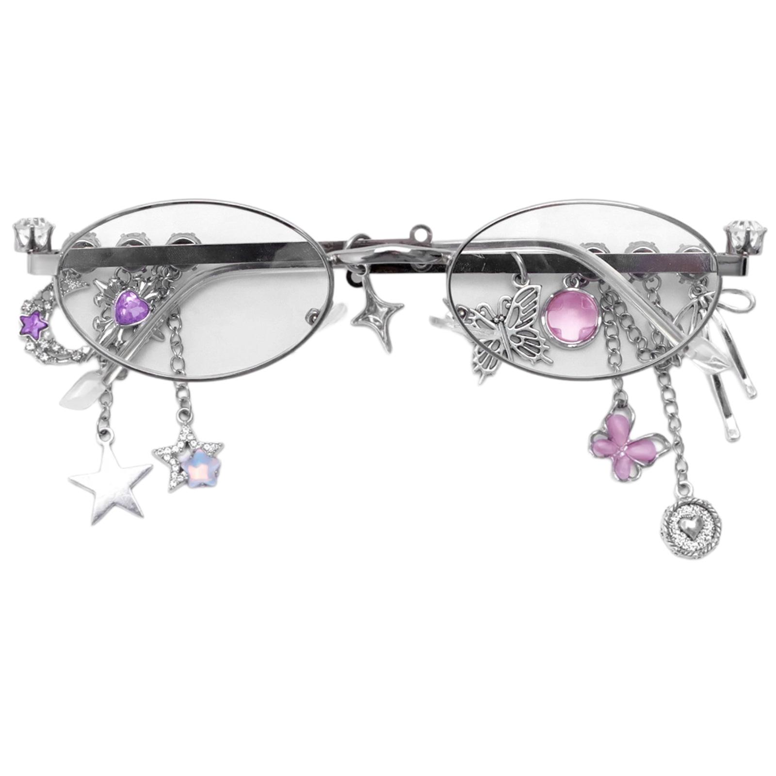 

Модные очки в овальной оправе с простыми линзами, подвеска в виде звезды для работы, учебы, чтения, предотвращения синего света, очки для ежедневного использования белый