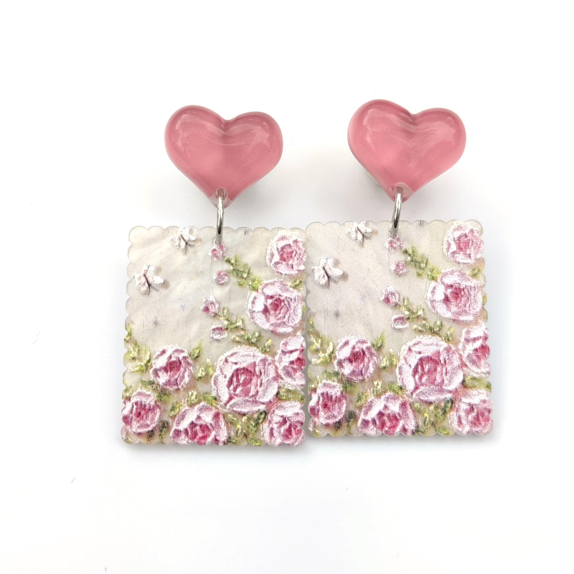 Trendy Heart & Flower Acrylic Stud and Dangle Earrings - Fresh, Sweet Accessories