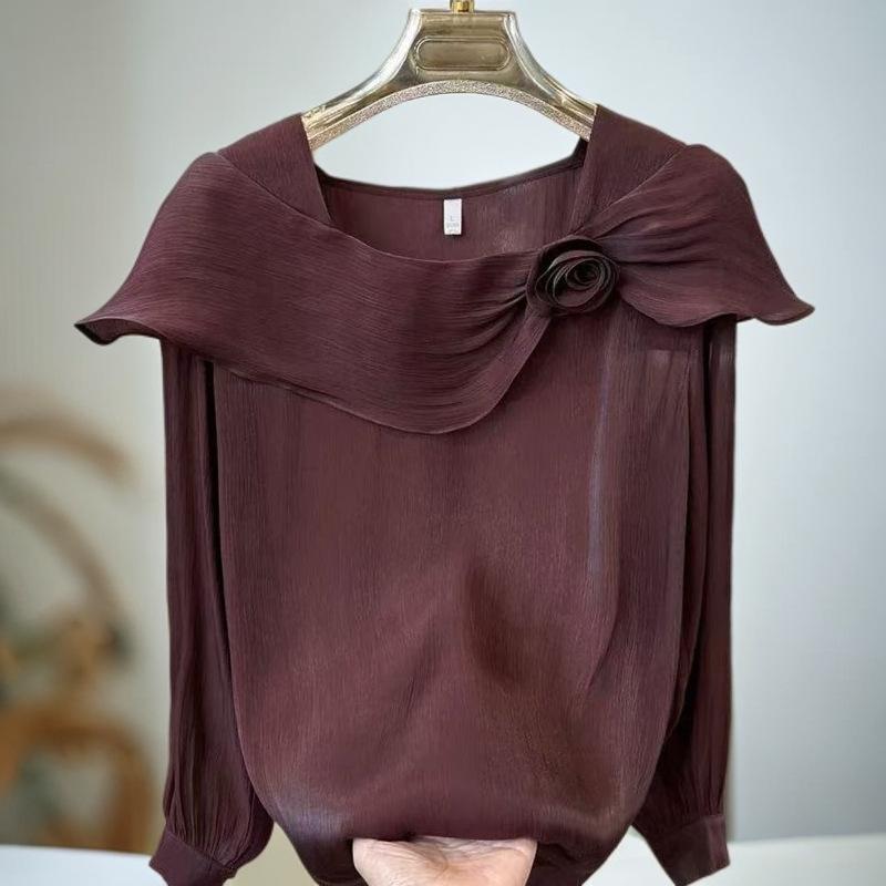 

Elegant 3D Floral Ruffle Slimming Top - Spring & Autumn Style M 90-108 jin