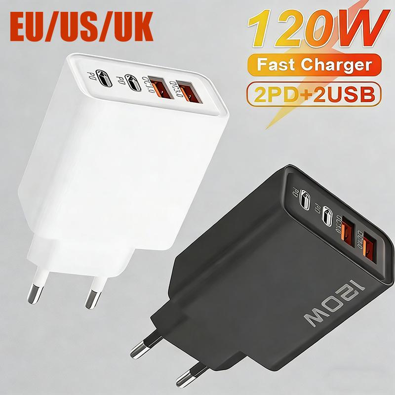 4-Port 120W Ladegerät USB C PD Schnellladung 3.0 Typ C USB Telefonladegeräte Schnelles Ladeadapter Für iPhone Samsung Xiaomi Huawei