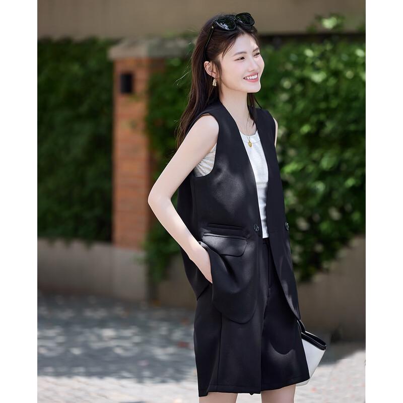 TERRE BLEUE Women's Casual Sleeveless Blazer Vest & Shorts Set