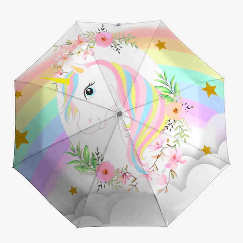 1 шт. Компактный складной ветрозащитный зонт-трость с рисунком радужного единорога, Автоматический складной зонт, Автоматическое открытие/закрытие, Подарок-147
