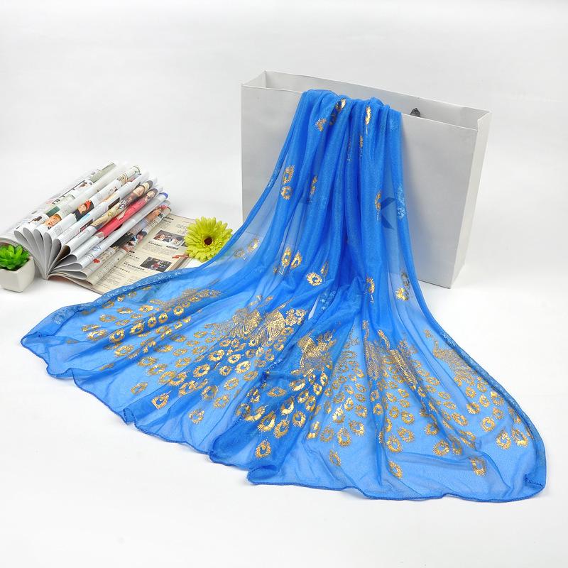 Autumn Silk Scarf: Candy Colors, Peacock Gold Stamping, Sunflower Design, Long Versatile Neck Wrap