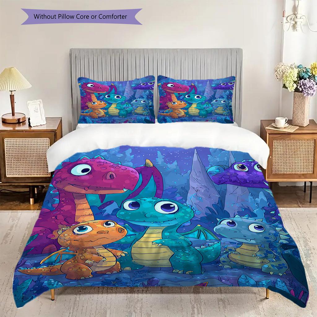 Dinosaur Pattern Bedding Quilt Set Quilt Cover Pillowcase Home Decoration Birthday Gift (1 * Duvet Cover + 2 * Pillowcase, Without Core)