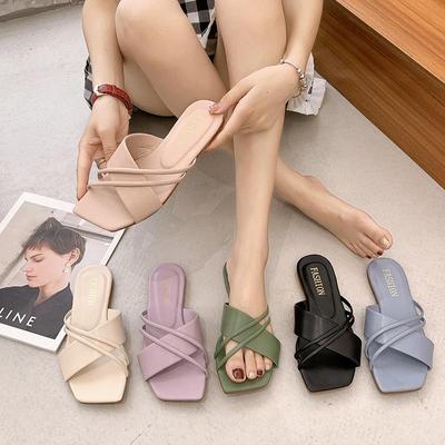 Slippers Women's 2021 New Women's Shoes Summer Korean Version of Fish Mouth Flat Bottom Cool Slippers Women's Outer Wear Foot Slippers Women