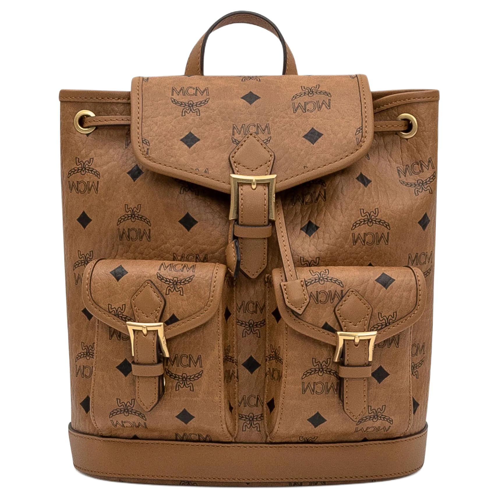 

MCM Classic Logo Buckle Leather Backpack Regular Women backpack Brown MWKFATA02 Basic Set (Bag+Dust Bag)