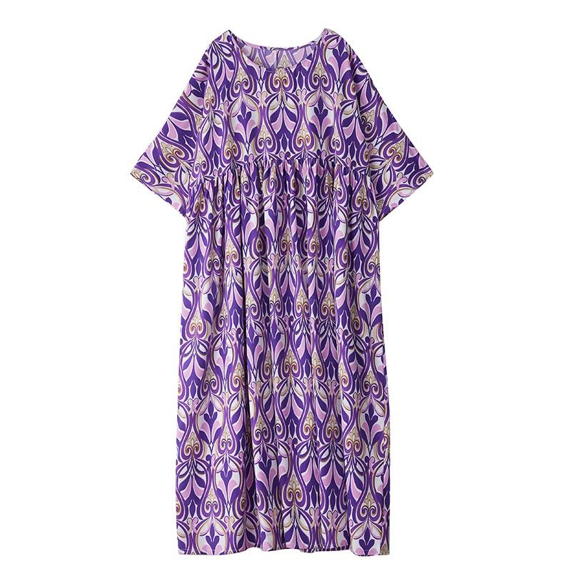 Short Sleeve Plus Size Cotton Vintage Floral New In Dresses for Women Casual Loose Long Summer Dress