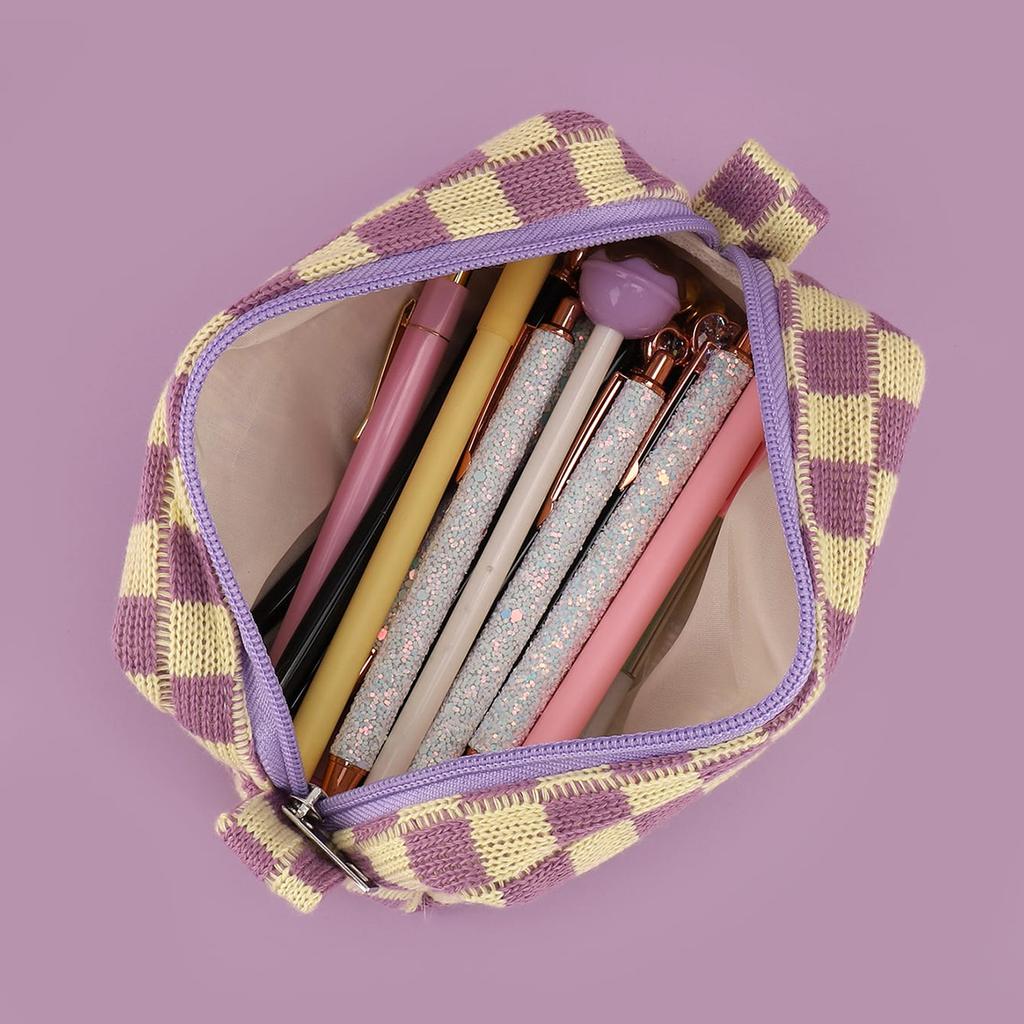 checkerboard Stylish pencil case, desktop stationery storage bag, Minimalist portable cpencil bag Creative gifts for friends