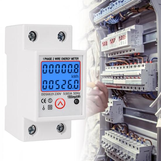 DDS6619-526L Electric Energy Meter 35mm Din Rail Installation Resettable 1000P/kWh Single-phase Electric Energy Meter for Home