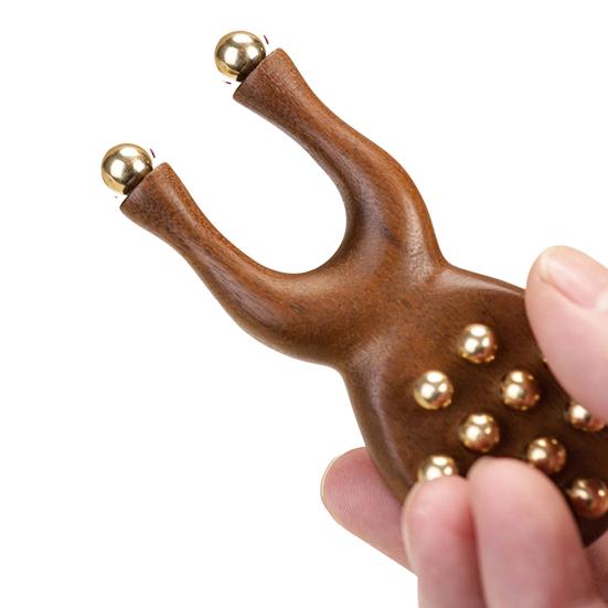 Yousheng Sandalwood Facial Massage Roller with 12 Brass Beads, Y-Shaped Ergonomic Gua Sha Tool for Face Eye Nose Ear Muscle Relaxation Tension Relief