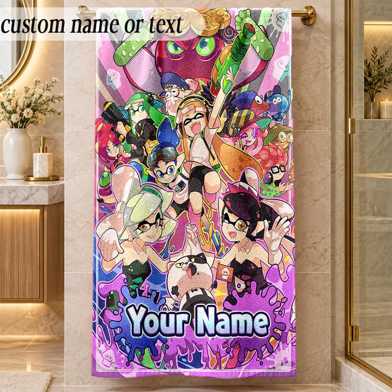 Beach TowelSplatoon Custom Name Text Personalized Soft Towel for Beach Pool Indoor Home Decor Gift