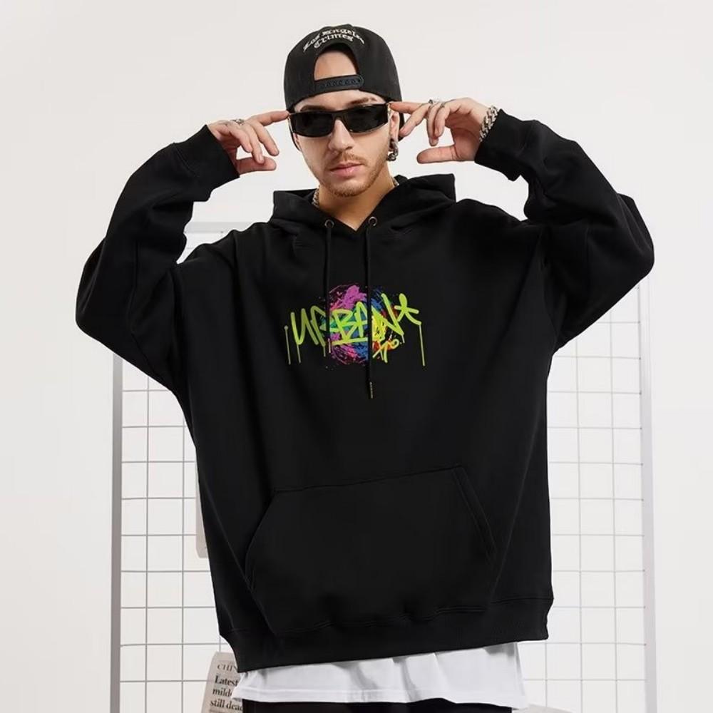 2025 European and American Summer Men's Graffiti Printed Comfortable Breathable Hoodie Outdoor City High Street Hoodie