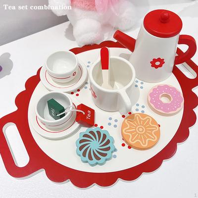 Wooden Cake Stand and Cakes Toy Kitchen Playset with Accessories Tea Set