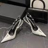 New Summer Pointed Toe Shallow Mouth Strappy Bow Studded Heels Stiletto Temperament Stiletto Sandals Women