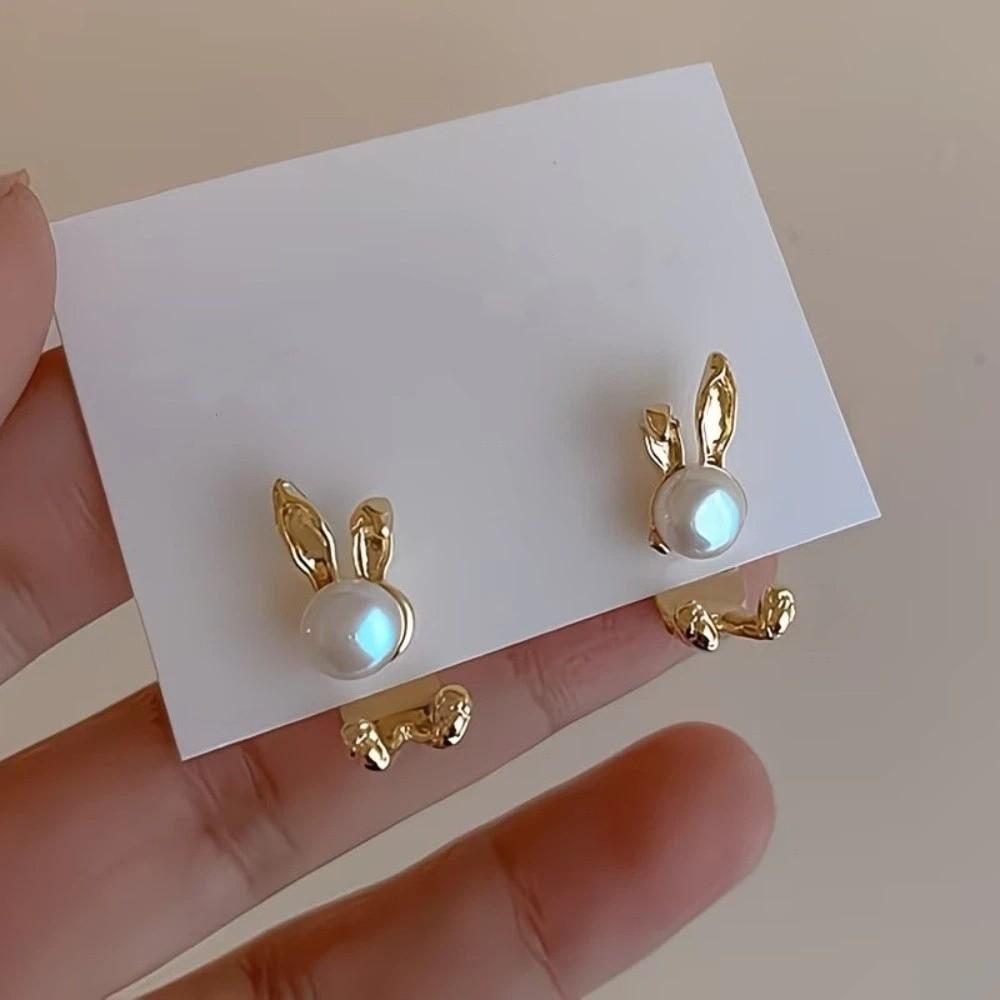 Cute Rabbit Ear Studs Simple Ladies Pearl Earrings Exquisite Rabbit Earrings  Spring Summer