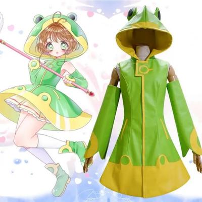 Kostümler Cardcaptor Sakura Kinomoto Sakura Cosplay Yağmurluk Kadın Boyutu Kurbağa Şekli Yağmurluk Cadılar Bayramı Karnavalı Kız Kostümü