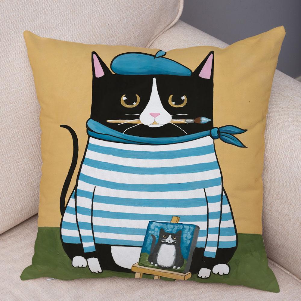 Bedroom Cute Funny Cartoon Coffee Cat Pillowcase Decoration Pet Animal Pillowcase Cushion Cover Sofa Home Car