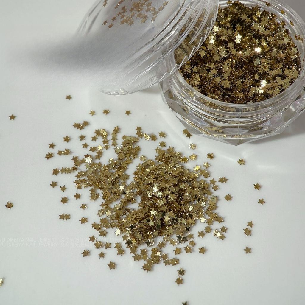 3pc Tiny Star Glitter Nail Flake Golden Silvery Black Small Pentagram Nail Seqiuns Kawaii Korean DIY Manicure Accessories