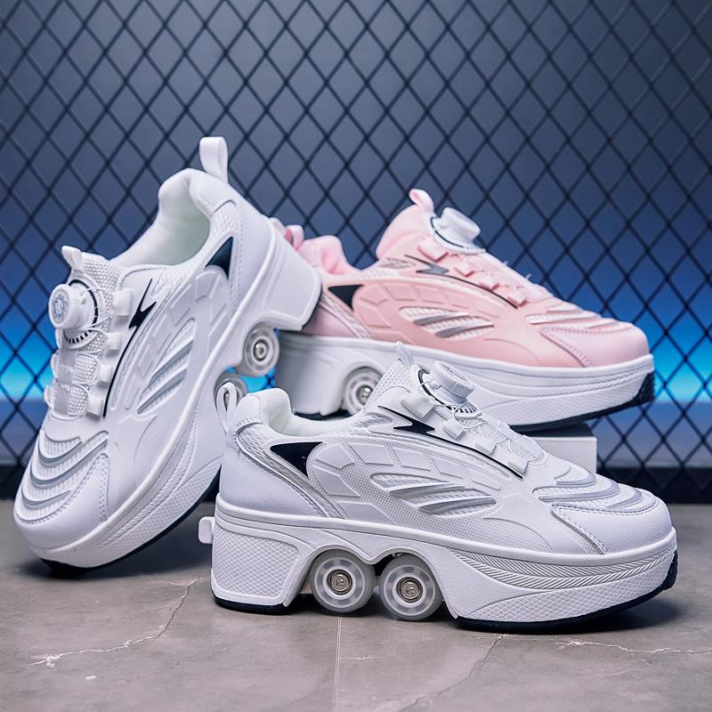 Boys/Girls Skate Roller Shoe Four-wheel Dual-use Roller Skates Double Row Walking Shoes Roller Skates Boys Skate Shoes Girl Skate Shoes
