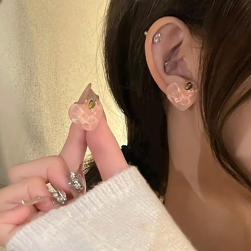 Resin zircon letter pink love stud earrings niche design water ripple earrings fashion personalized earrings