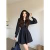 Large size black hooded casual sweater dress women's autumn and winter fat mm advanced feeling waist and thin A-shaped short skirt