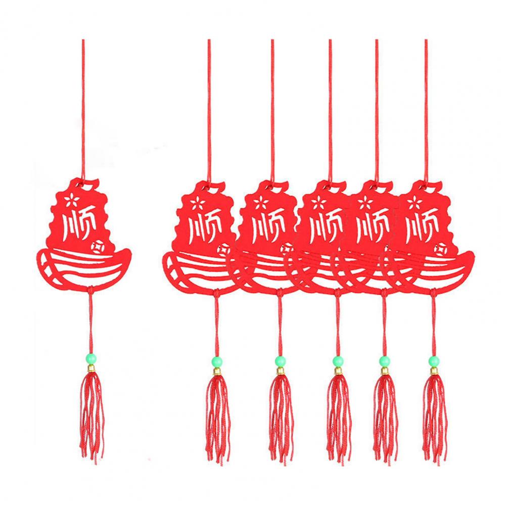 6Pcs Chinese New Year Pendant Red Felt Hanging Decor Paper-Cutting Spring Blessing Characters Tassels Pendant For Home Decor