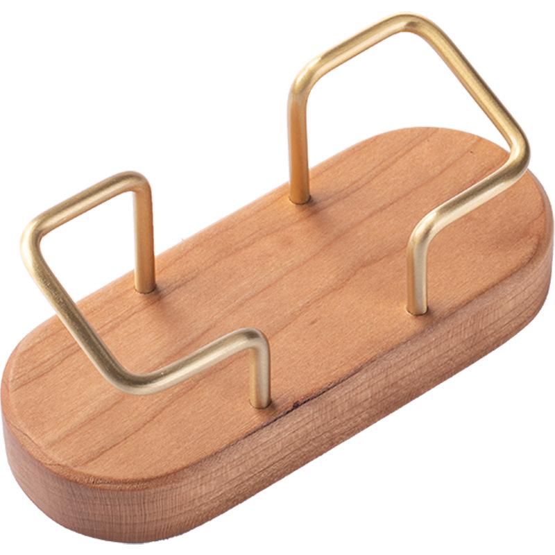 Ovale Massief Houten Visitekaarthouder met Messing Klem - Creatieve Minimalistische Kaartopbergdoos Standaard