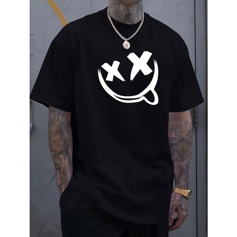 Pattern printed Men's round neck short sleeved T-shirt, casual sports top suitable for spring and summer vacation and leisure vacation