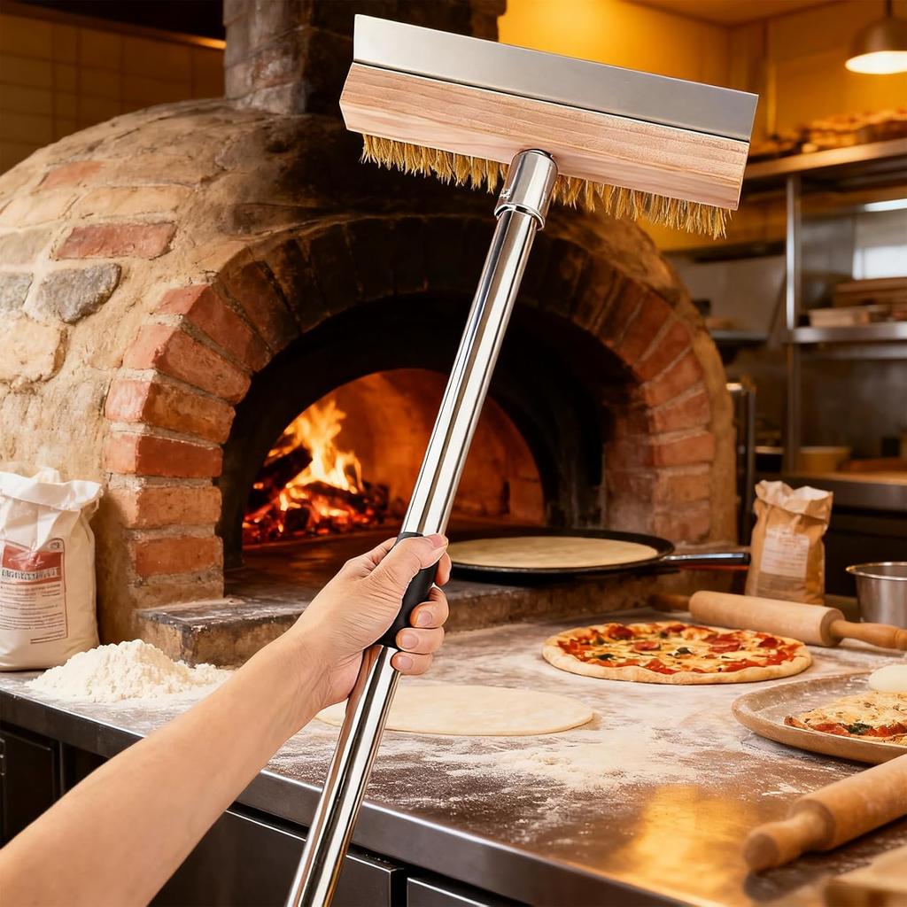 Pizza Oven Brush Grill Cleaning Brush with Scraper and 1.6m Long Handle Pizza Oven Accessories Pizza Oven Tool