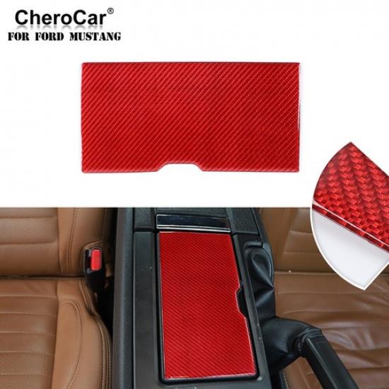 Gear Shift Cup Holder Panel Trim Cover for Ford Mustang 2009-13 Red Carbon Fiber