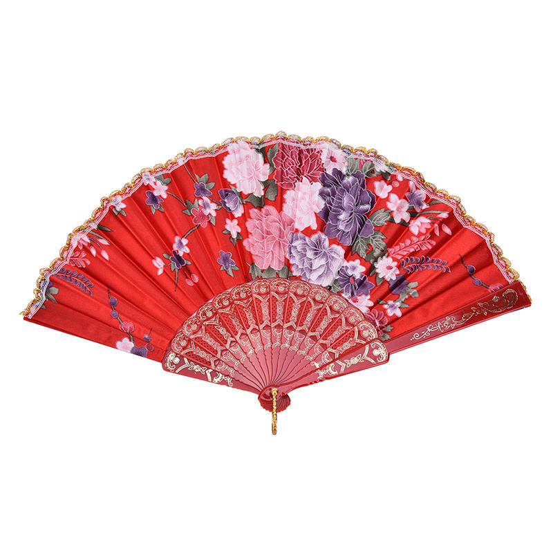Dance Wedding Party Lace Silk Folding Hand Held Flower Pattern Fan