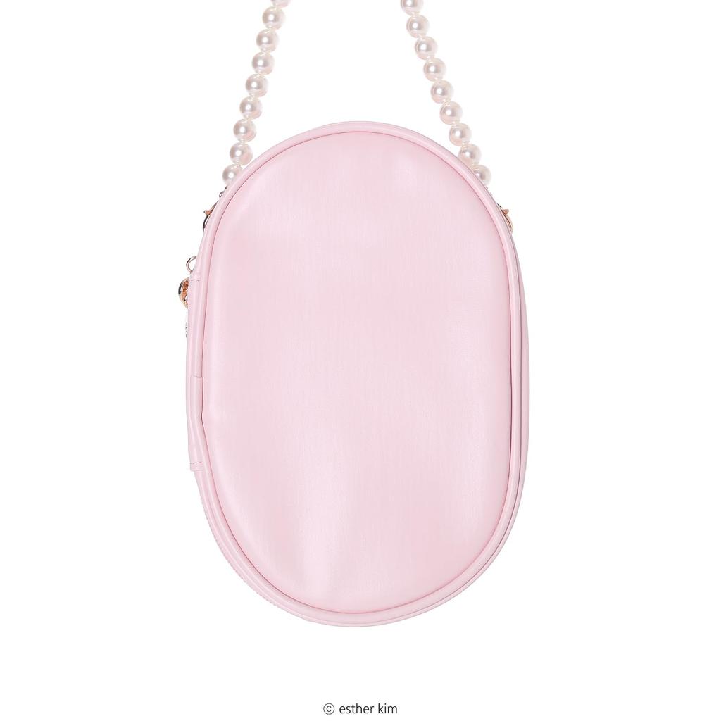 Z25326 Esther Bunny Plush Pouch, Large, Pink, with Pearl Strap and Heart-Shaped Charm, 19cm x 12.5cm x 6cm, 99g (Japan Domestic Market)