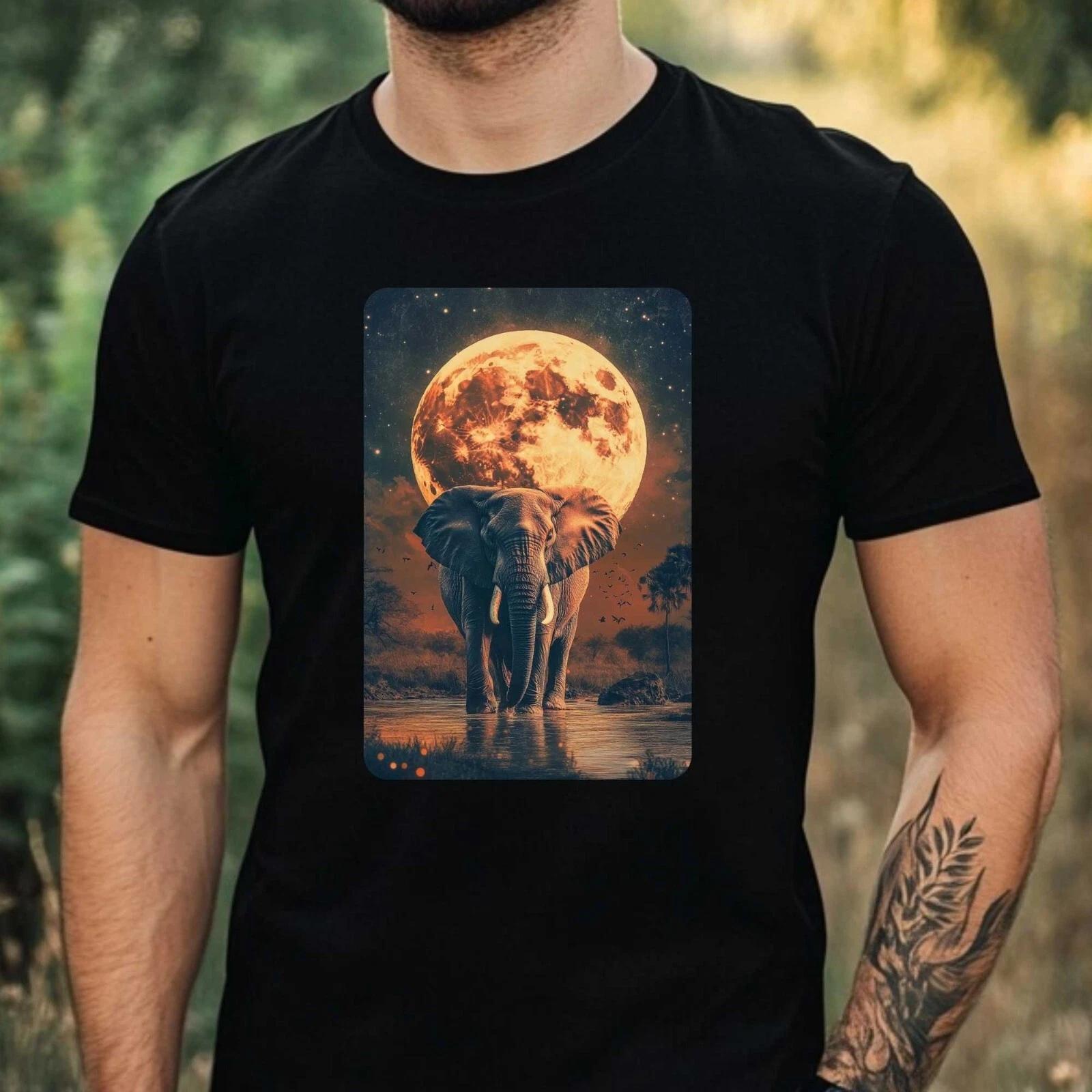 T-Shirt Herren Elefant an Vollmond Motiv Baumwolle Größe XS bis 5XL M
