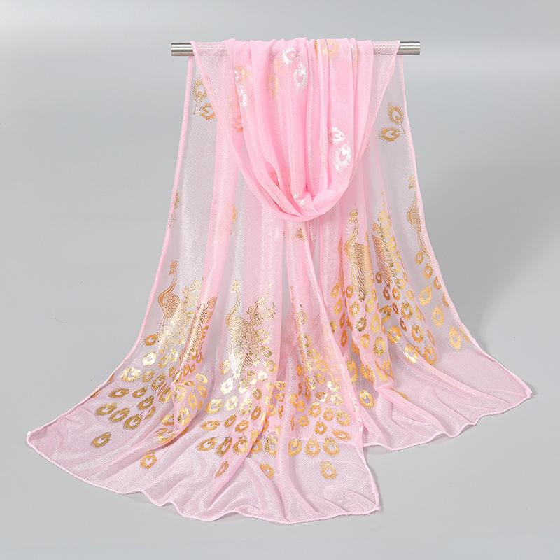 Elegant Peacock & Phoenix Feather Print Scarf – Lightweight, Comfortable, and Stylish Women's Travel Accessory Shawl