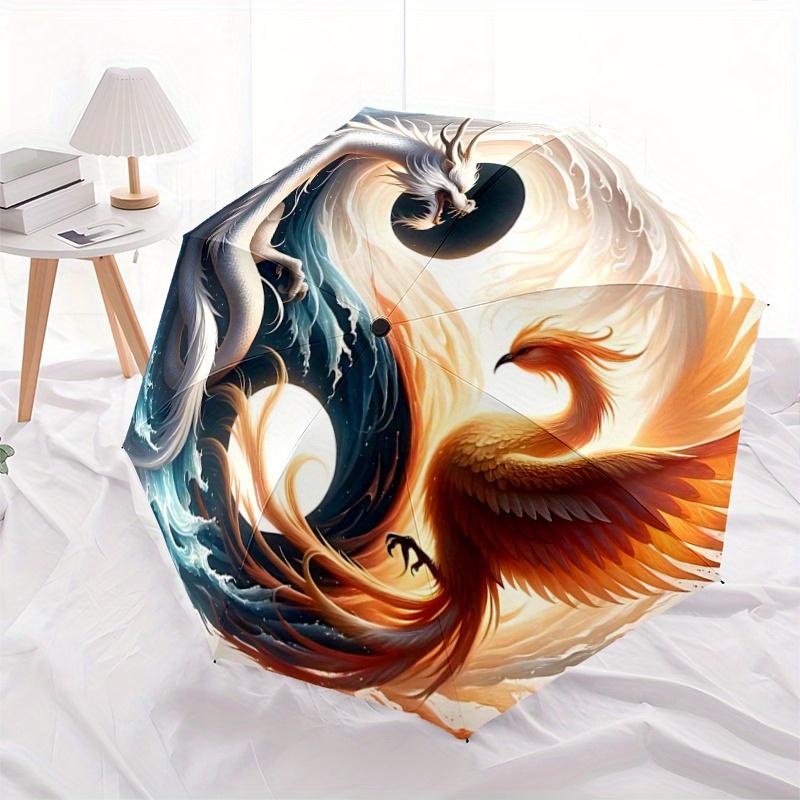 

1pc Yin Yang Harmony The Dance of Dragon and Phoenix Pattern Umbrella, Fashionable, Personalized, High-Value Folding Umbrella, Must-Have for Summer, 8