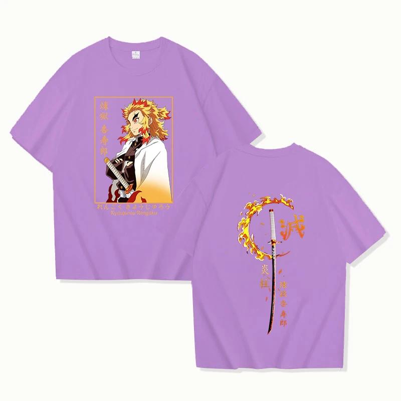 Anime Rengoku Kyoujurou Printed Men's Summer Short Sleeve Tee Shirts Round Neck Casual Summer Unisex Tops Sport Jogging T Shirt