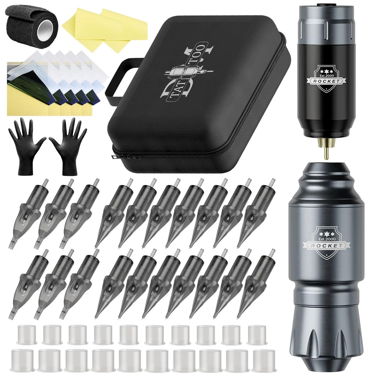 DM Беспроводной тату-набор Полный Мини-ракета Машинка Аккумуляторный блок Иглы Питание Чернила Роторная тату-ручка Набор для перманентного макияжа