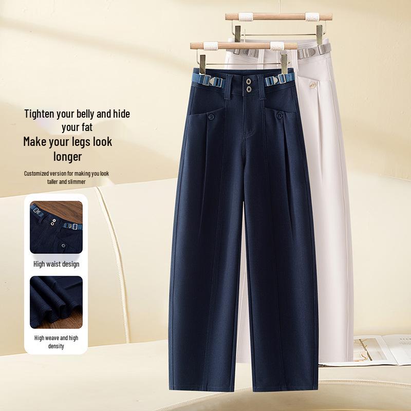 Women's High-Waist Curved Knife Pants - Spring/Autumn 2026, Slimming, Versatile, Straight-Leg, Niche Design.
